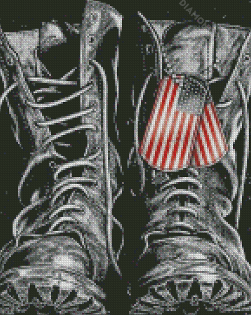 Black And White Boots And Dog Tag Diamond Paintings